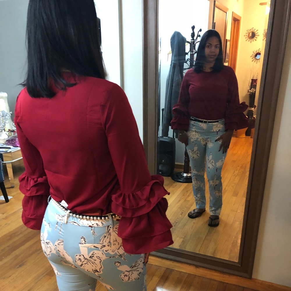 Print light blue pants
